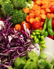 Healthy vegetarian food background. Sliced fresh vegetables.