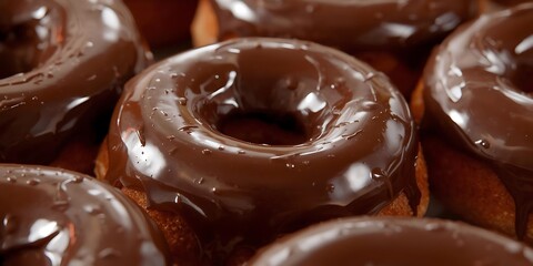 Glossy Chocolate-Glazed Donuts Close-Up