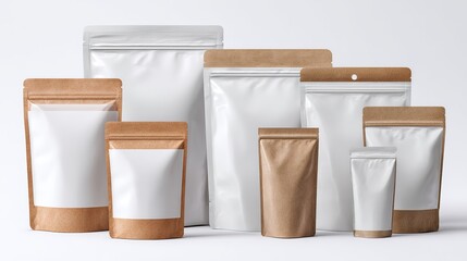 Showcase your brand with a versatile collection of modern, blank pouch packaging mockups ready for customization and product display.