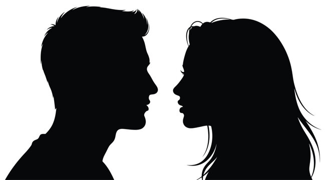 Silhouettes of a man and woman facing each other a illustration for design elements isolated on white background