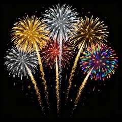 Fireworks burst in the night sky, perfect for celebrating holidays, festive events, new years eve, or independence day. Joyful stock photo.