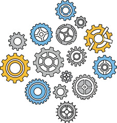 Abstract gears arrangement connecting mechanisms precision engineering industry concept technology vector