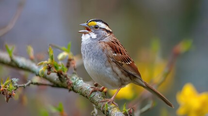 White Throated Sparrow in Spring: A Singing Wildlife Spectacle Captured Horizontally