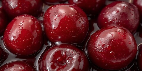 Fresh Red Cherries with Water Droplets