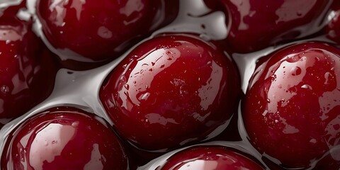 Glossy Red Cherries in Dark Liquid