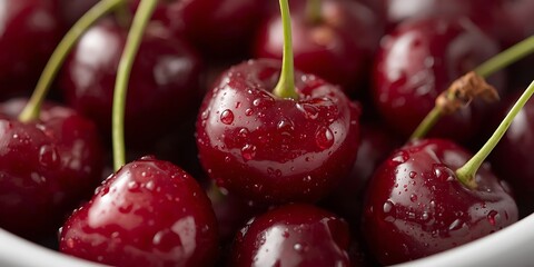 Fresh Red Cherries with Water Droplets