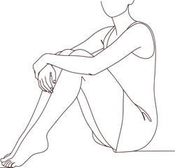 Elegant line art sketch of a seated person in contemplative pose artistic drawing minimalist style vector