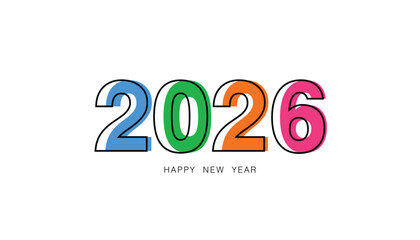 New year colorful greeting card on white background. happy new year outline. shining premium new year poster or banner 2026. vector illustration