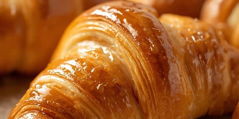 Golden Flaky Croissant Close-Up