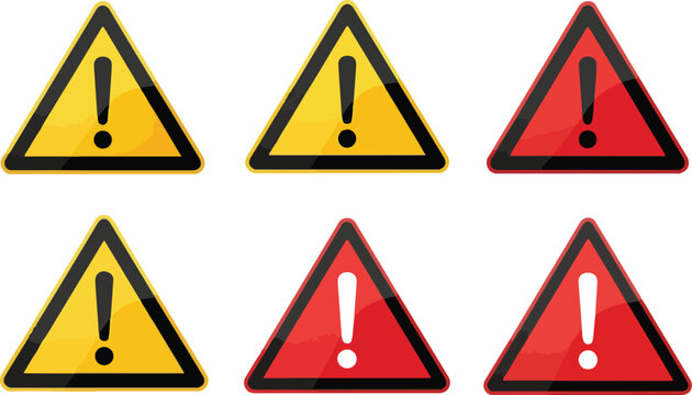 Collection of warning signs in yellow and red