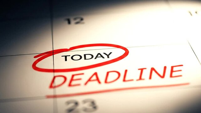 Close up of a calendar page with focused spotlight on deadline concept