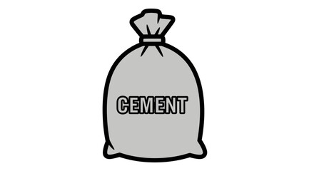 A simple grey and black line art illustration of a bag of cement on a white background.