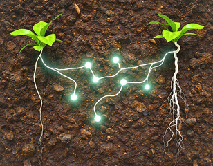 3D Render of Mycorrhizal Network Communication Between Plants