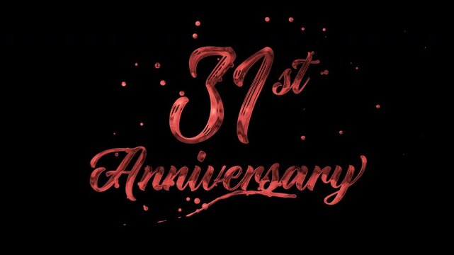 31st anniversary text animation in red metallic effect. suitable for celebrating special occasions, invitations, anniversary cards and social media. Includes alpha channel for any background.