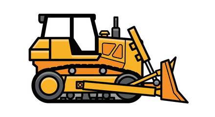 Side profile illustration of a yellow bulldozer, a heavy construction vehicle, on a white background.