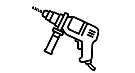 A black and white line art illustration of a powerful electric hammer drill tool.