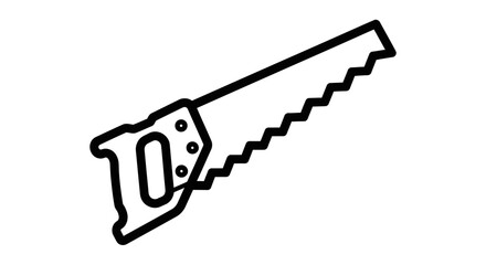 Black and white line drawing of a hand saw with a wooden handle and jagged blade.