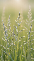 Green Meadow Grass in Sunlight, Natural Pasture and Agriculture Background
