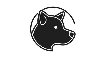 Black and white illustration of a dog's head in a circle.