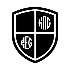 Flat illustration of a black shield divided into four quadra