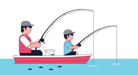 Father and son fishing trip vector illustration for design use