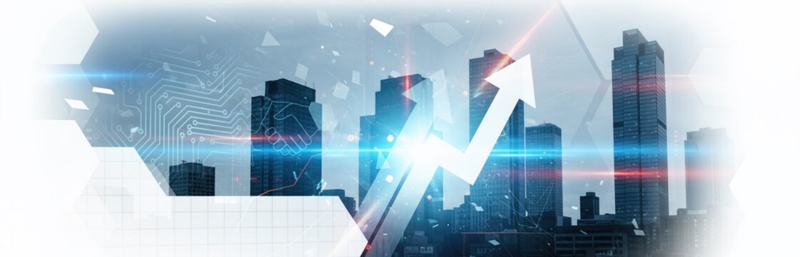 Financial growth surges through cityscape - Powered by Adobe