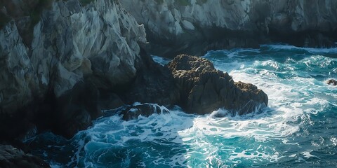 Rocky Coastal Cliffs with Blue Ocean Waves