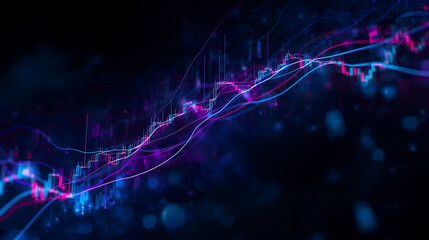 Holographic Stock Market Chart Displaying Fluctuating Trends Against a Dark, Abstract Background