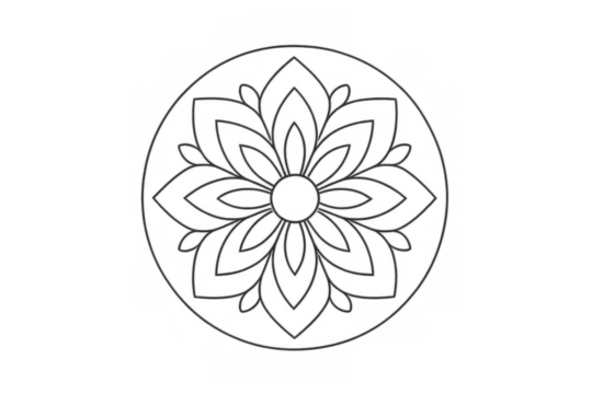 Mandala floral outline vector art on transparent background representing spiritual zen and meditation with ornate natural design