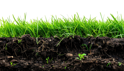 Soil and grass cross-section, showcasing roots