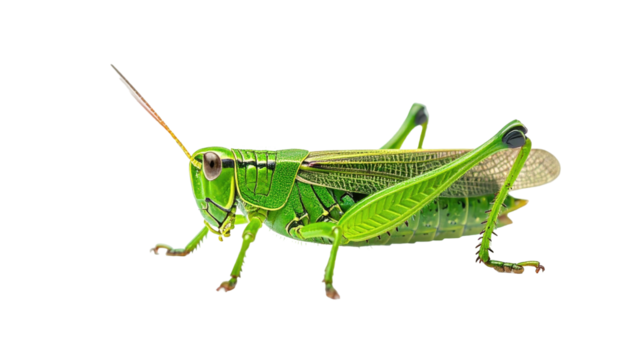 Green grasshopper with segmented wings