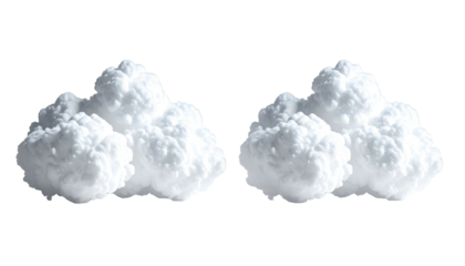 Two fluffy, textured white clouds against a stark black backdrop