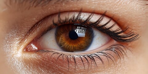 Close-Up of Brown Human Eye with Long Eyelashes