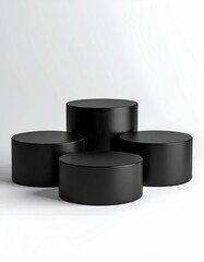 Four black round podiums against a white background