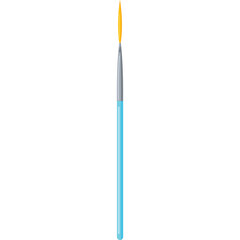 Long Thin Paint Brush With Blue Bristles And Yellow Tip Isolated On White Background
