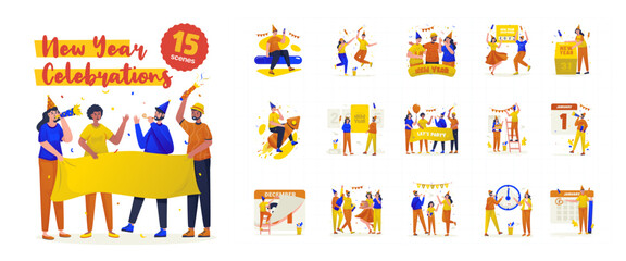 New Year Party Celebration Vector Illustration Set