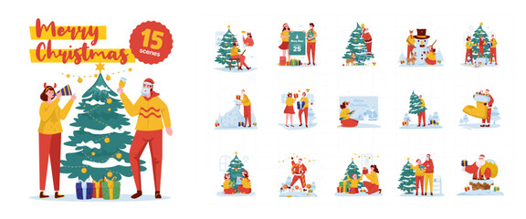 Christmas Holiday Season Celebration Party Vector Illustration Set