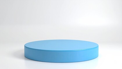 Cyan cylinder platform against a white, luminous backdrop