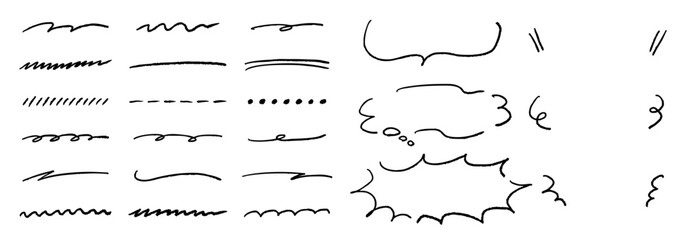 Fototapeta na wymiar 手描きのラインと吹き出しセット