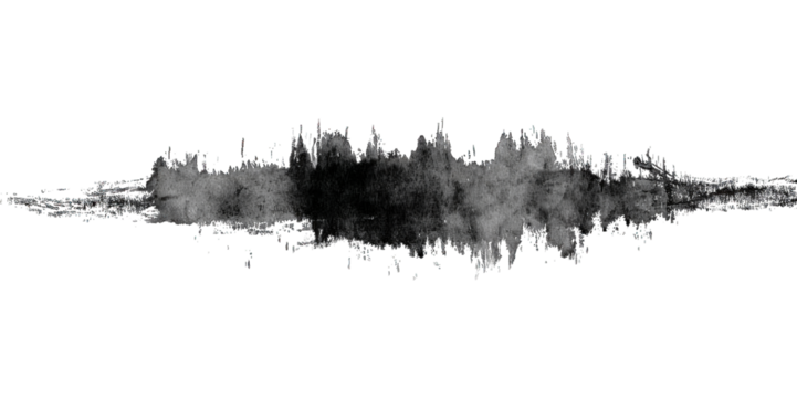 An abstract visual representation of sound waves, featuring varied textures and shades of gray against a stark black backdrop.