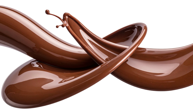 Swirling, cascading dark chocolate splash, rich and glossy
