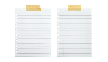 Two lined notebook pages taped against a black background