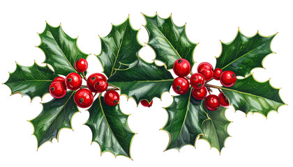 Holly leaves with bright red berries, festive Christmas greenery