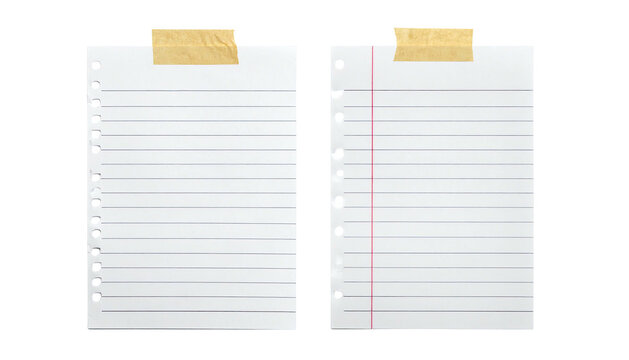 Two lined notebook pages taped against a black background - Powered by Adobe