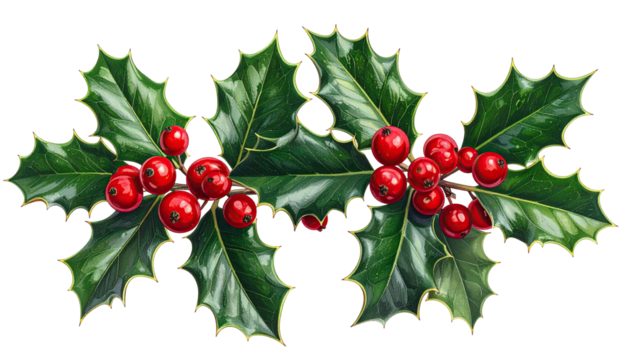 Holly leaves with bright red berries, festive Christmas greenery - Powered by Adobe