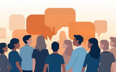 Large group of people in the chat bubble shape. High quality