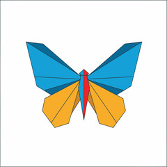 Geometric Butterfly Illustration with Vibrant Colors and Angular Design.