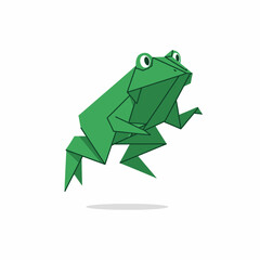 Origami Frog Jumping Green Paper Craft Art.