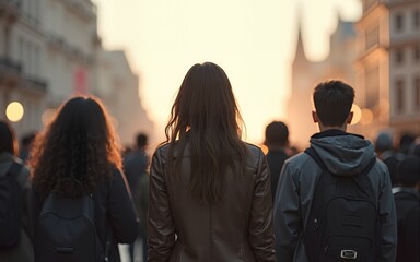 view of the same group of people seen from the front, back and side. High quality