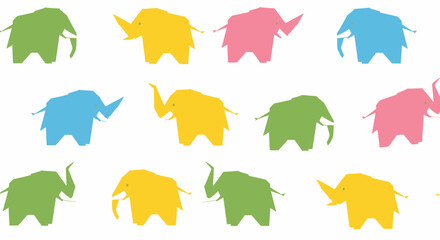 Colorful elephant silhouettes in a repeating seamless pattern.